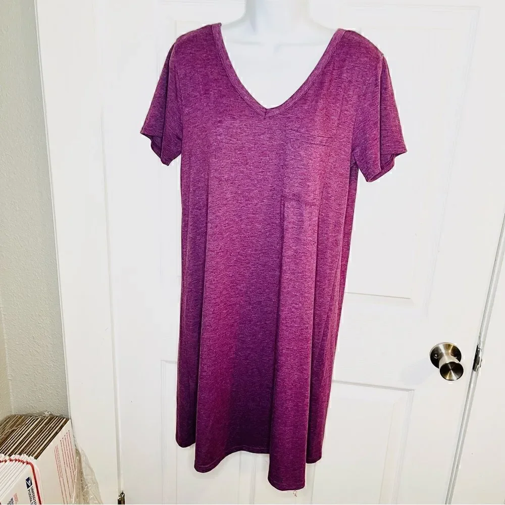 Yelete Criss Cross Back TShirt Dress Swing Athletic VNeck Purple S
